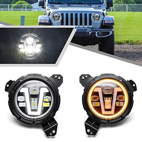 2Pcs　Amber　White　LED　9inch　Wrangler　JL　Gladia　Headlights　2018-2021　Jeep　for