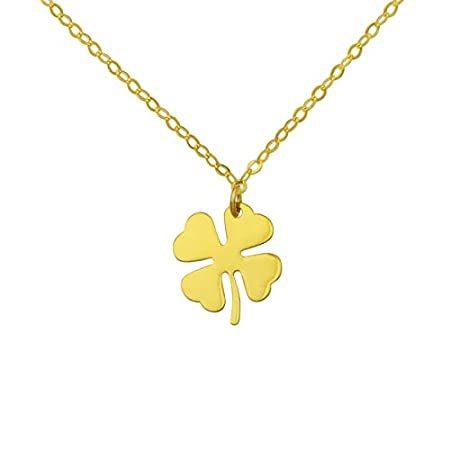 14Kイタリアンイエローゴールド ソリッド四つ葉のクローバー ラッキーチャームペンダントネックレス 16インチまたは18インチ 調節可能