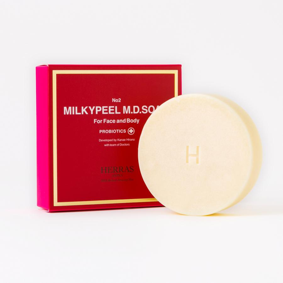ヘラス ミルキーピール エムディーソープ 乳酸菌プラス 80g HERRAS MILKPEEL M.D.SOAP PROBIOTICS+ 顔用 ...