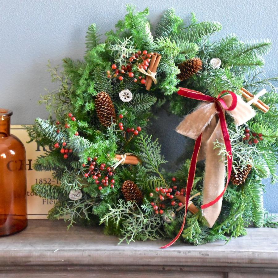クリスマスリース 早割 手作り本物 玄関 オレゴン産 生モミ フレッシュ
