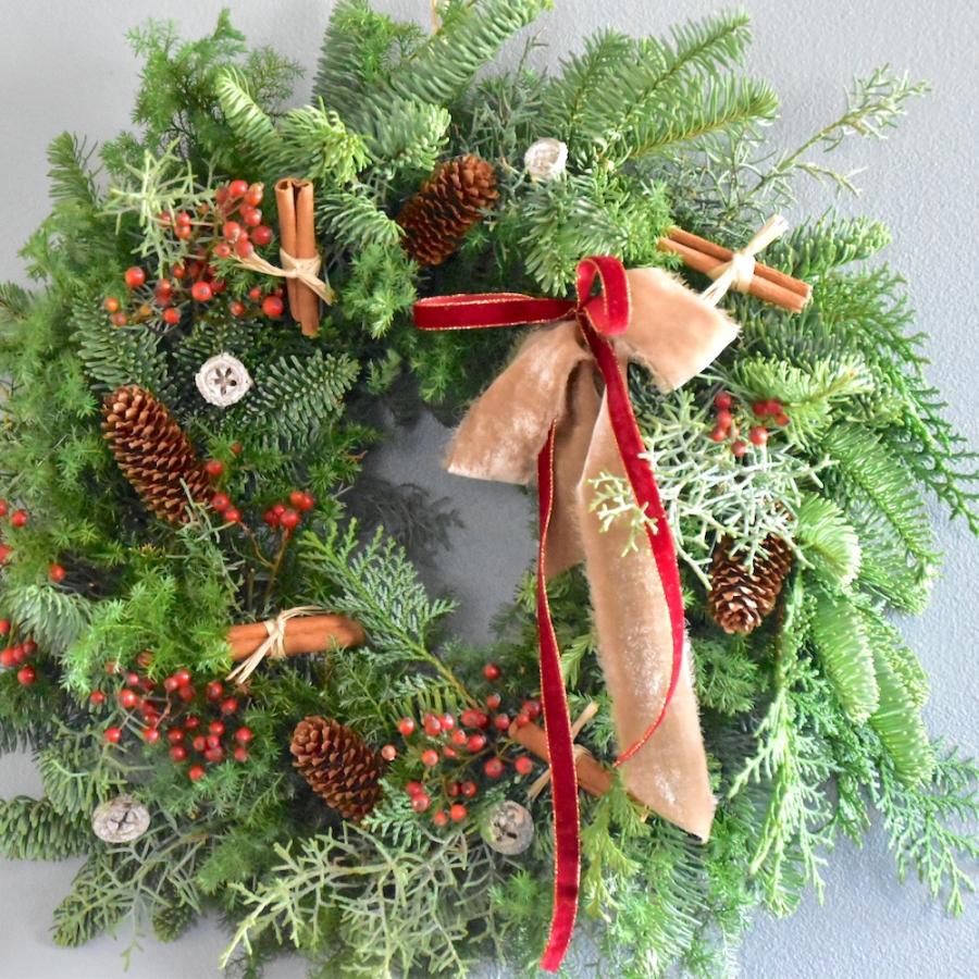 クリスマスリース 早割 手作り本物 玄関 オレゴン産 生モミ フレッシュ