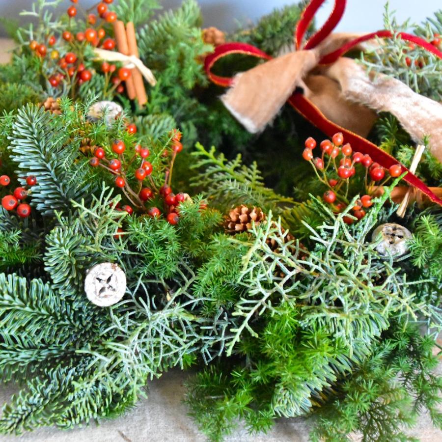 クリスマスリース 早割 手作り本物 玄関 オレゴン産 生モミ フレッシュ