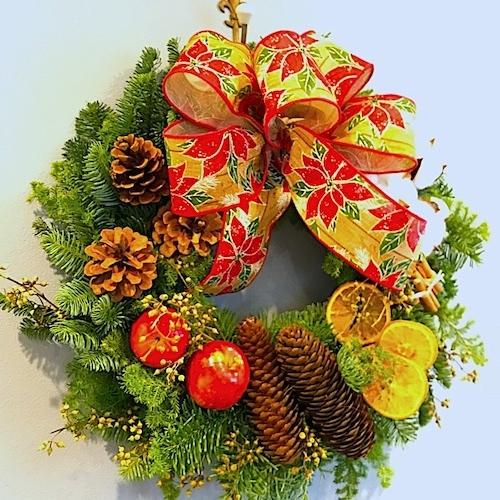 クリスマスリース 早割 手作り本物 玄関 大きい オレゴン産 生モミ