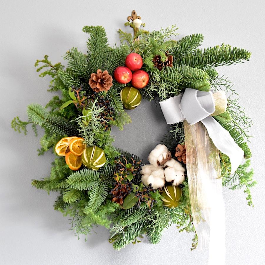 10.クリスマス丸リース クリスマスリース 早割 手作り 本物 玄関 大きい オレゴン産 生モミ