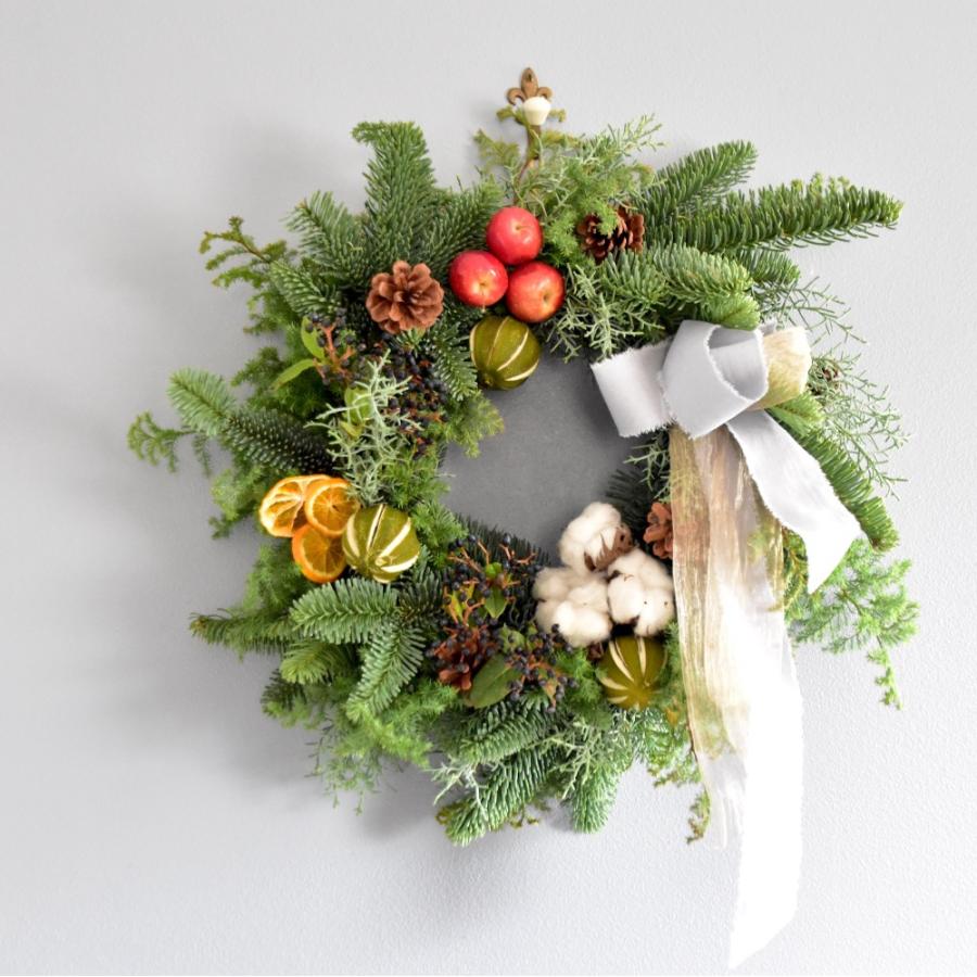 クリスマスリース 早割 手作り 本物 玄関 大きい オレゴン産 生モミ