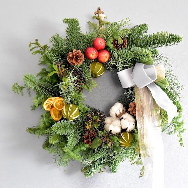 クリスマスリース 早割 手作り 本物 玄関 大きい オレゴン産 生モミ