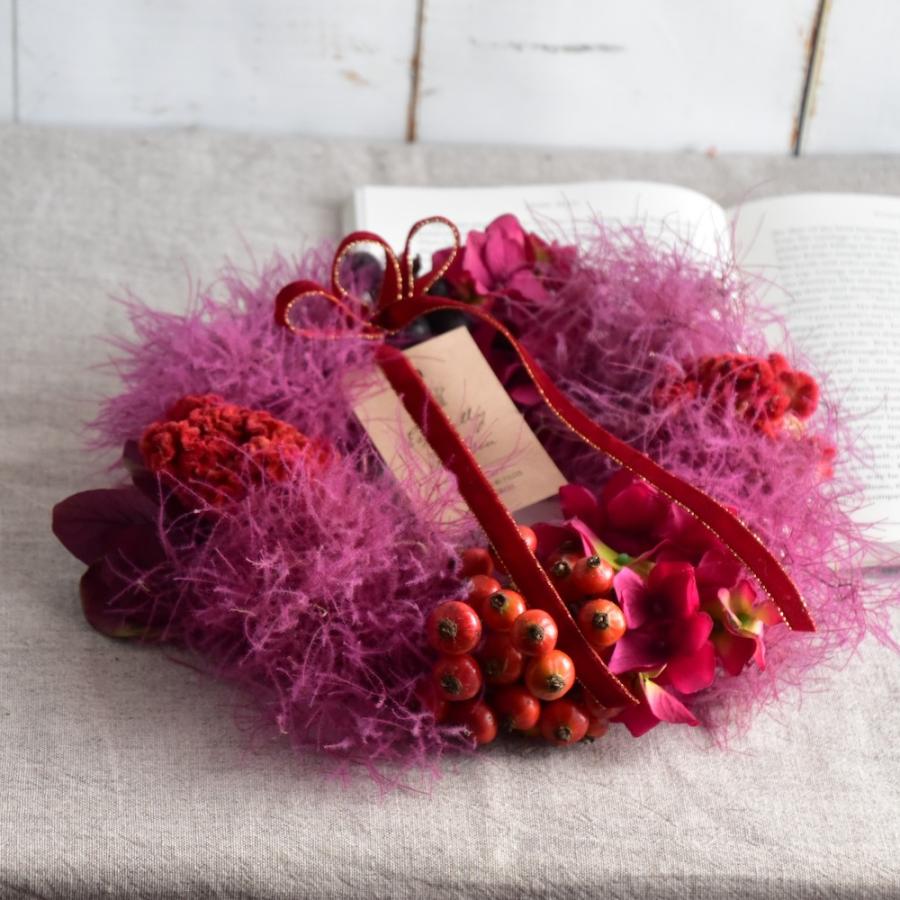 クリスマスリース 手作り　シック　おしゃれ 　大人っぽい　プリザーブドフラワー　赤　レッド　ベルベット　スモークツリー　ギフト　送料込 |  | 04