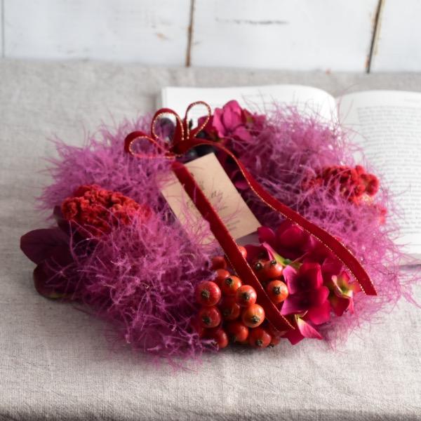 クリスマスリース 手作り　シック　おしゃれ 　大人っぽい　プリザーブドフラワー　赤　レッド　ベルベット　スモークツリー　ギフト　送料込 |  | 05