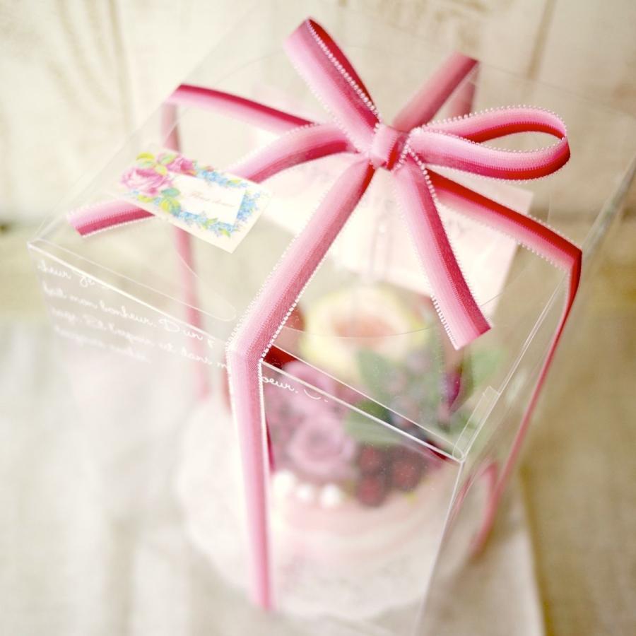 プリザーブドフラワーケーキ リボンピンク ギフトケース付き✰ フラワー ケーキ プリザーブドフラワー 香り付き ピンク ローズ