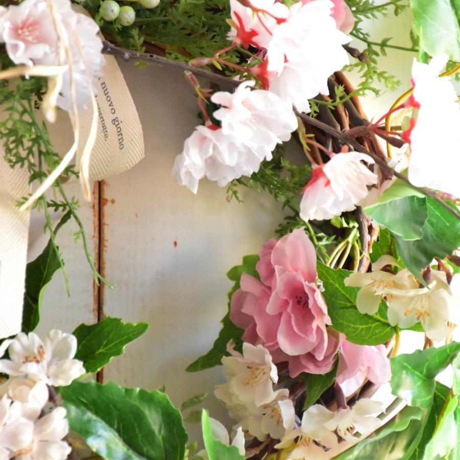 リース 玄関 桜 ピンク かわいい ナチュラル シンプル グリーン 35cm