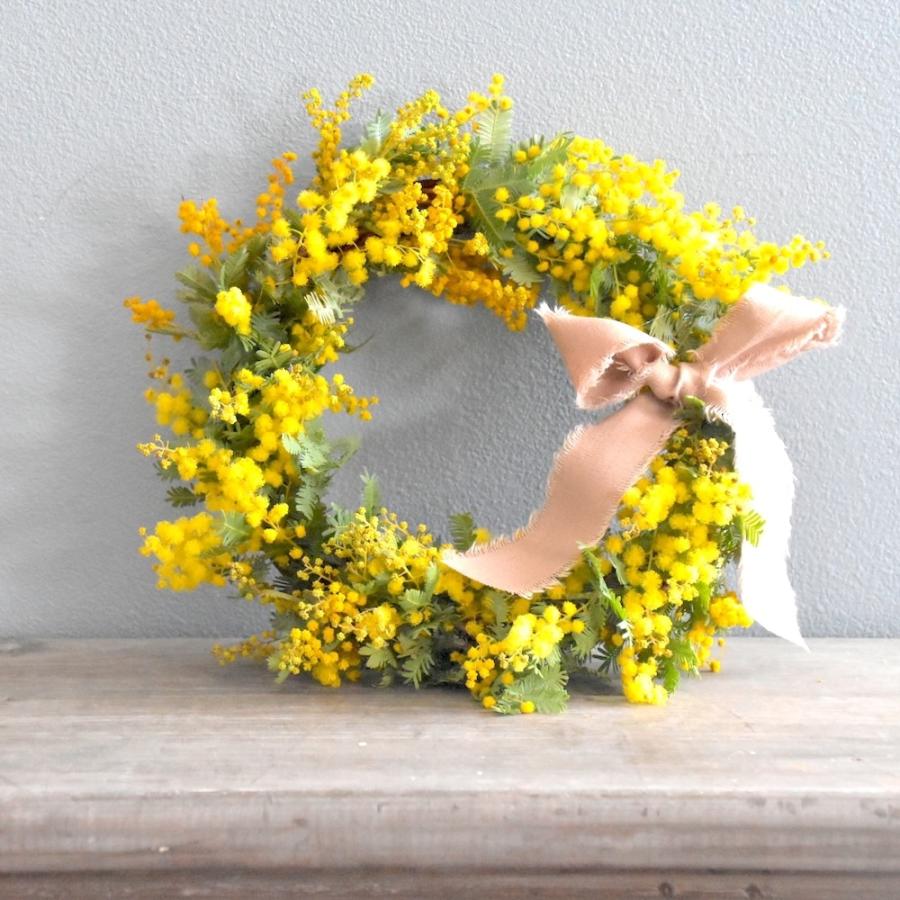 ミモザのリース フレッシュ ドライ 玄関 20~23cm S 小さめ 送料込