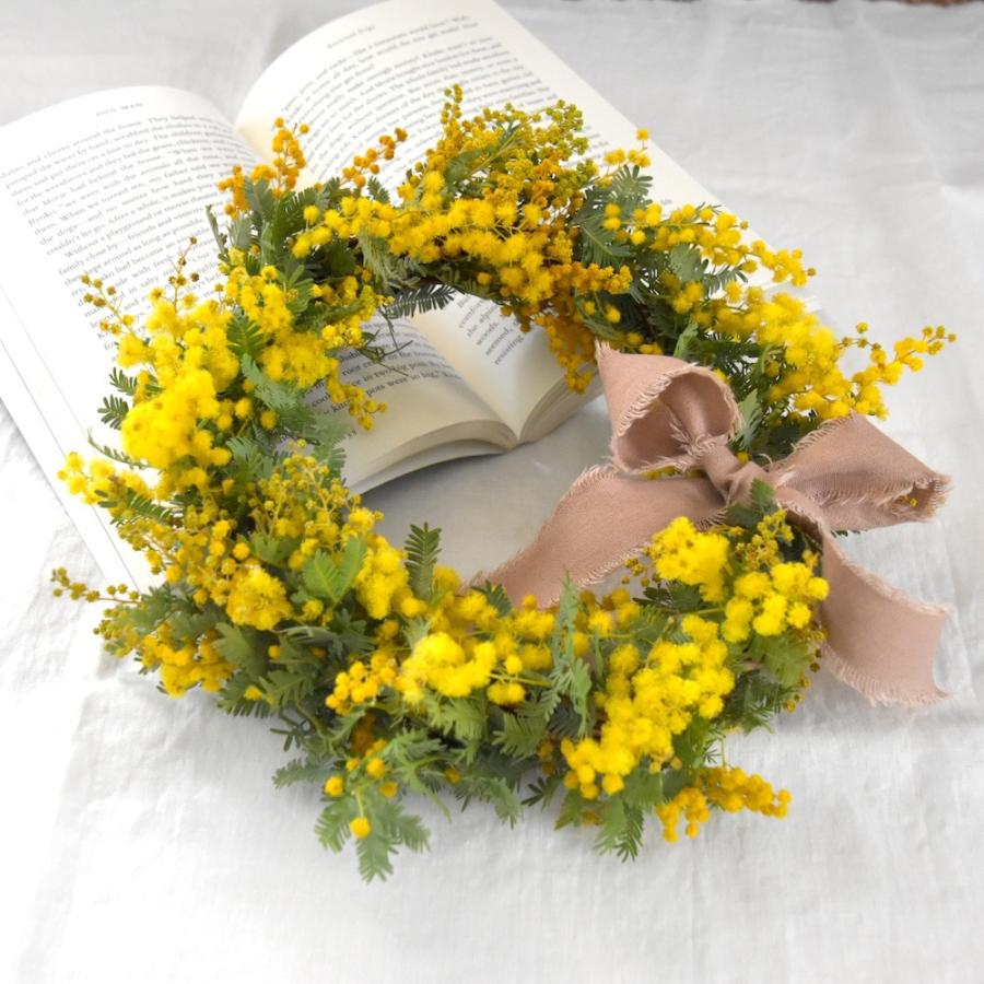 ミモザのリース S フレッシュ ドライ 玄関 20~23cm 小さめ 送料込