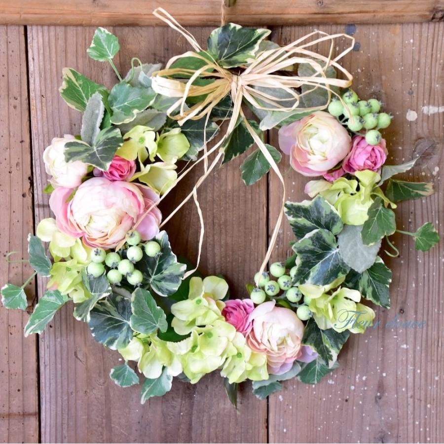 リース　玄関　おしゃれ　ピンク　バラ　ギフト　プレゼント　ローズ　アジサイ　ラナンキュラス　送料込 30cm |  | 03