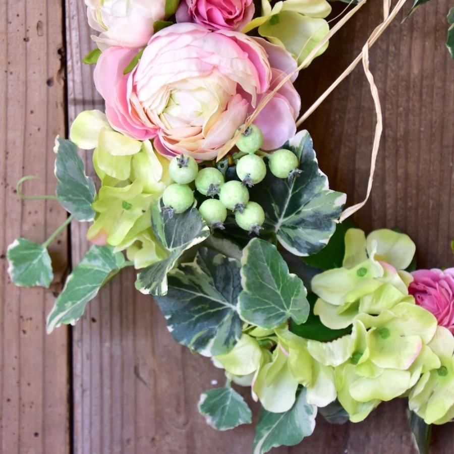 リース　玄関　おしゃれ　ピンク　バラ　ギフト　プレゼント　ローズ　アジサイ　ラナンキュラス　送料込 30cm |  | 04