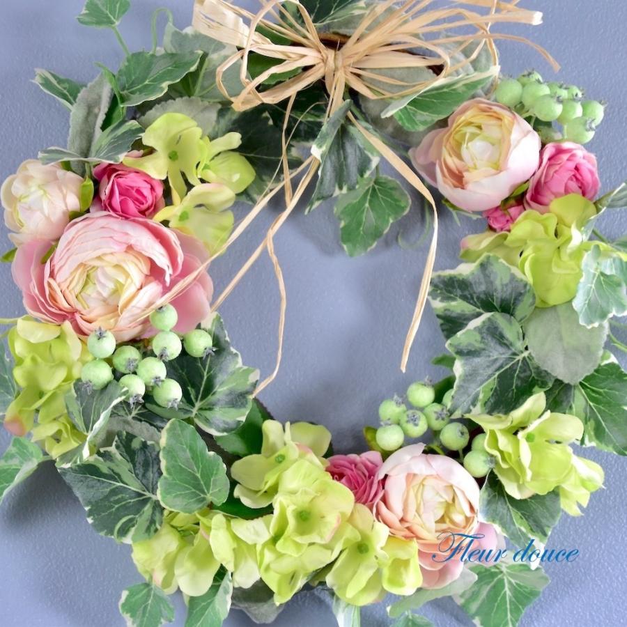 リース　玄関　おしゃれ　ピンク　バラ　ギフト　プレゼント　ローズ　アジサイ　ラナンキュラス　送料込 30cm |  | 06