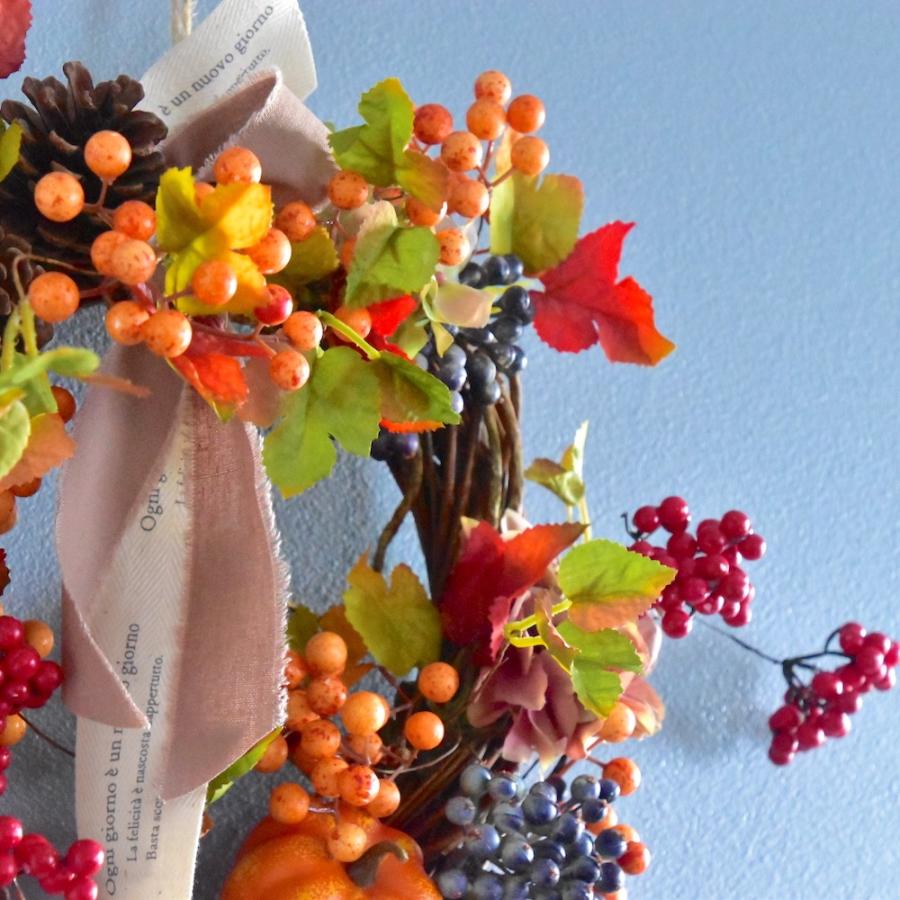 商品名【紬】アンティーク♥ローズの秋冬フラワーリース✳ 玄関リース✳ ハロウィン 商品名【紬】アンティーク♥ローズの秋冬フラワーリース✳ 玄関