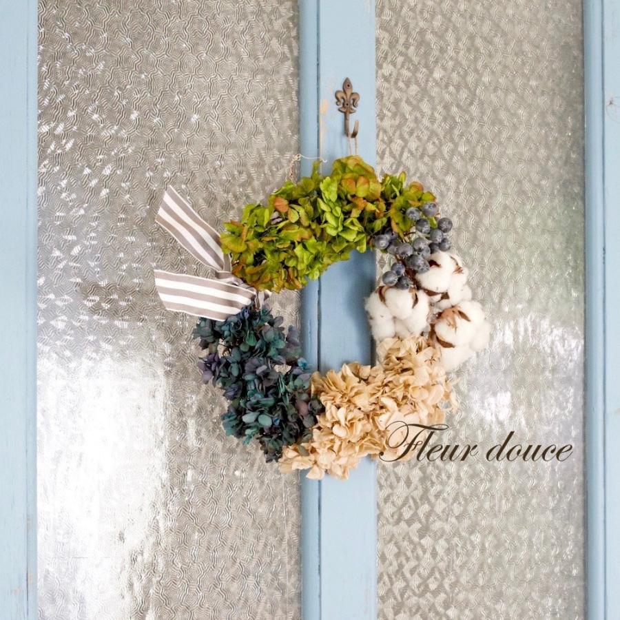リース 玄関 プリザーブドフラワー アジサイ インダストリアル 男前