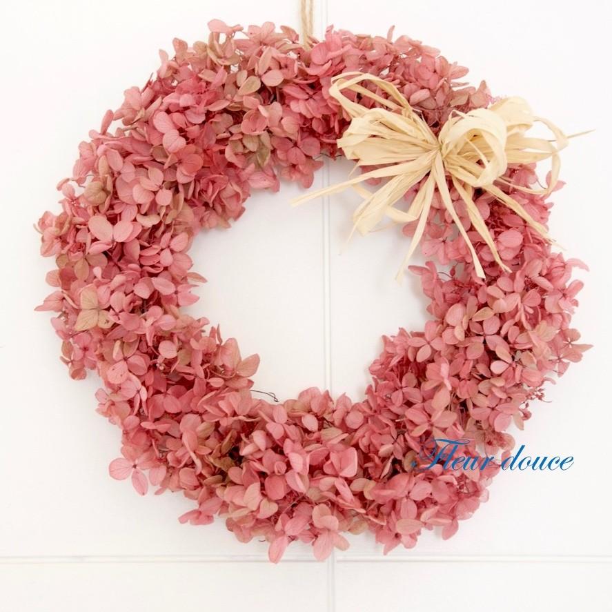 リース 玄関 プリザーブドフラワー アジサイ 香り ふんわり ピンク