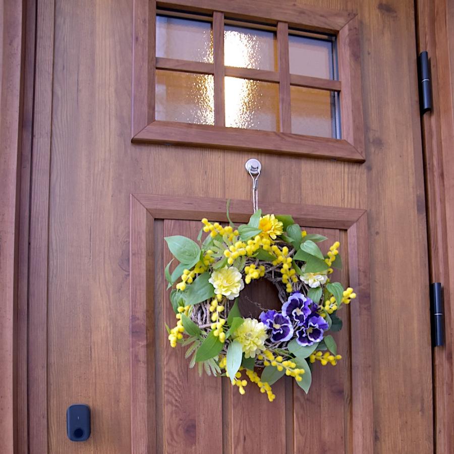 リース 玄関 ミモザ パンジー ビオラ 春 ミモザのリース 30cm ギフト
