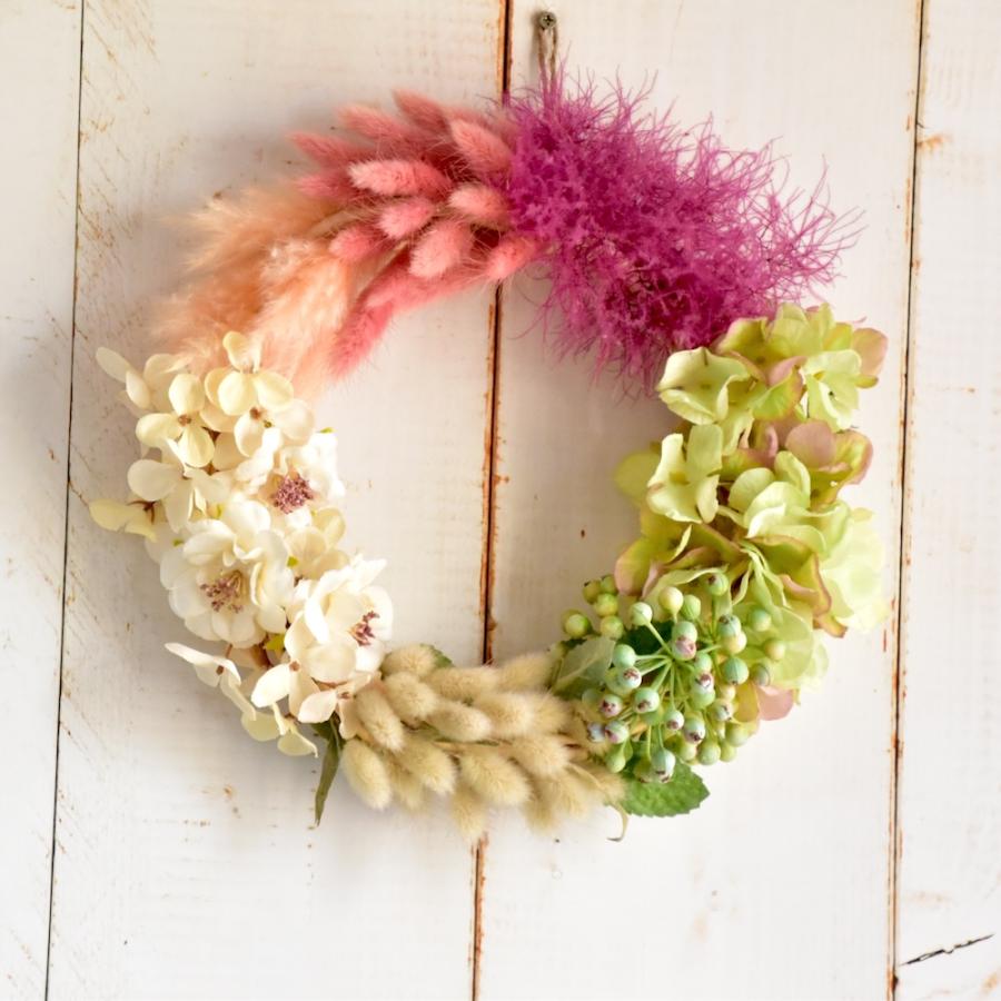 リース 玄関 プリザーブドフラワー ふんわり ピンク レッド グリーン  