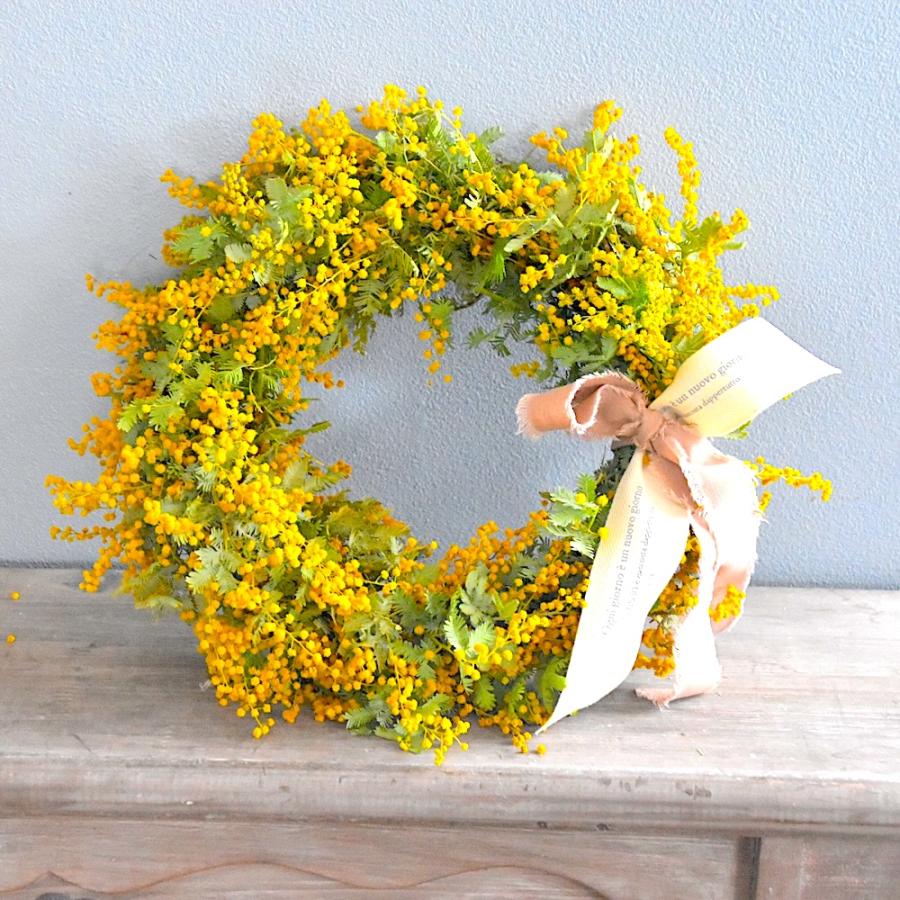 ミモザ　フレッシュリース　大サイズ30cm ミモザのリース フレッシュ ドライ 30cm 大きめ 送料込 : Fleur douce