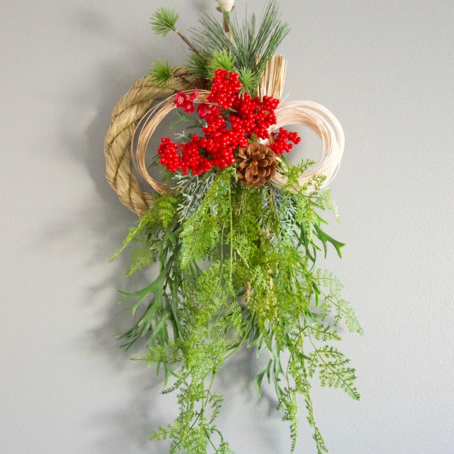 お正月飾り しめ縄 おしゃれ お飾り モダン 正月飾り しめ縄 リース 赤