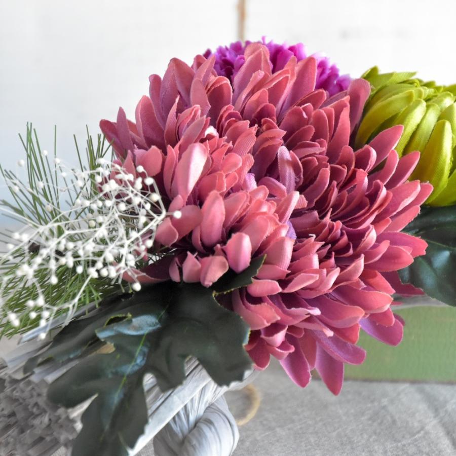 お正月飾り モダン 洋風 しめ縄 リース ピンク グリーン 菊 : Fleur