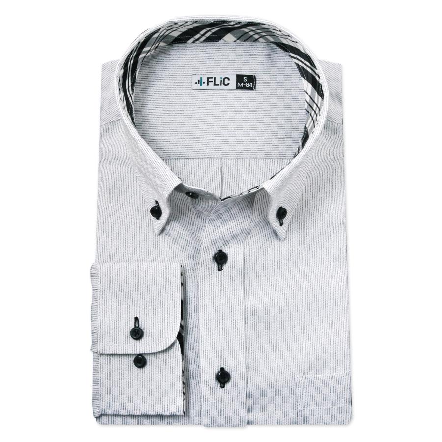 ワイシャツ 長袖 メンズ 形態安定 ボタンダウン チェック グレー 灰色 ドレスシャツ Yシャツ カッターシャツ ビジネス 大きいサイズ スリム おしゃれ / gb3155 | FLiC