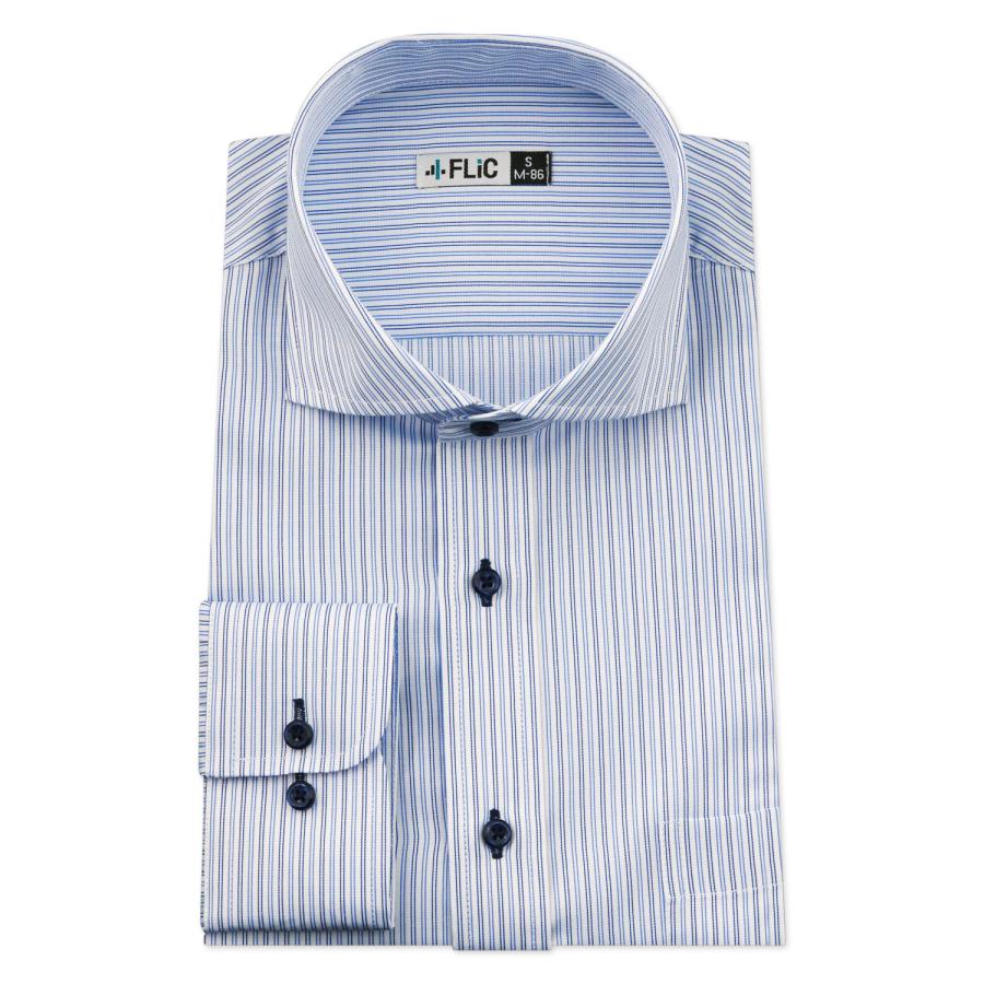 ワイシャツ メンズ ホリゾンタル ワイド 長袖 形態安定 シャツ ビジネス ノーマル スリム yシャツ カッターシャツ 定番 ストライプ 大きいサイズ / gh1510 | FLiC