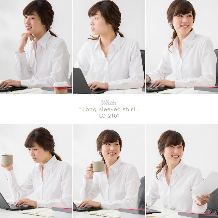 開襟 ブラウス ワイシャツ レディース オフィス スリム ベルカラー  白 ホワイト / lo2101 | FLiC | 03