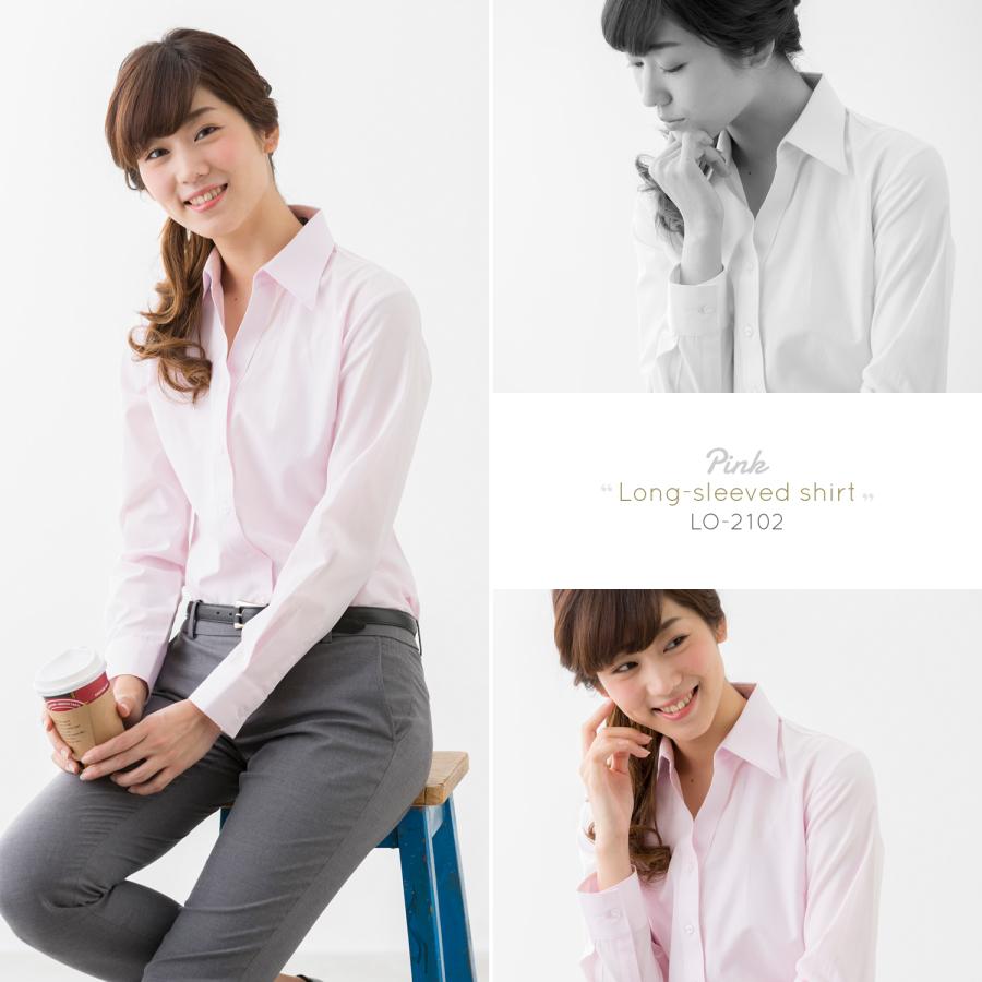 開襟 ブラウス ワイシャツ レディース オフィス スリム ベルカラー  ピンク 桃色 / lo2102 | FLiC | 03