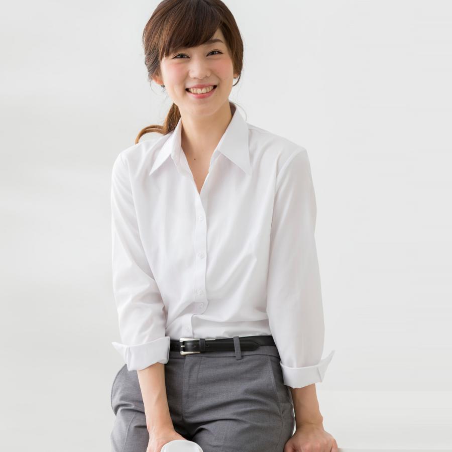 レギュラーカラー ブラウス ワイシャツ レディース オフィス スリム 白 ホワイト/ lr2001 | FLiC