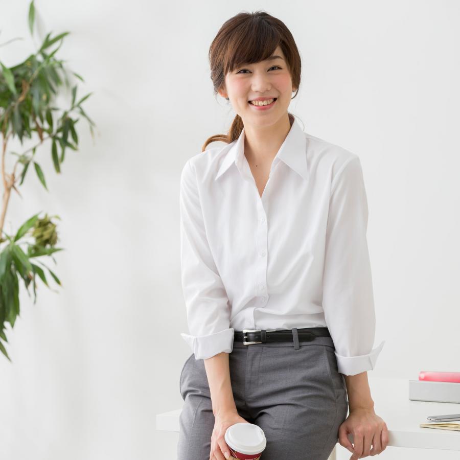 レギュラーカラー ブラウス ワイシャツ レディース オフィス スリム 白 ホワイト/ lr2001 | FLiC | 02