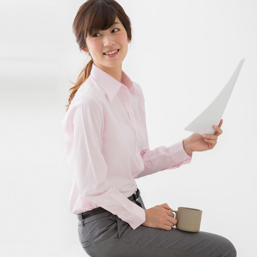 レギュラーカラー ブラウス ワイシャツ レディース オフィス スリム ピンク 桃色 / lr2002 | FLiC