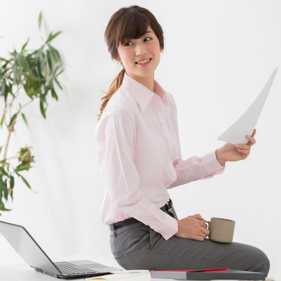レギュラーカラー ブラウス ワイシャツ レディース オフィス スリム ピンク 桃色 / lr2002 | FLiC | 02