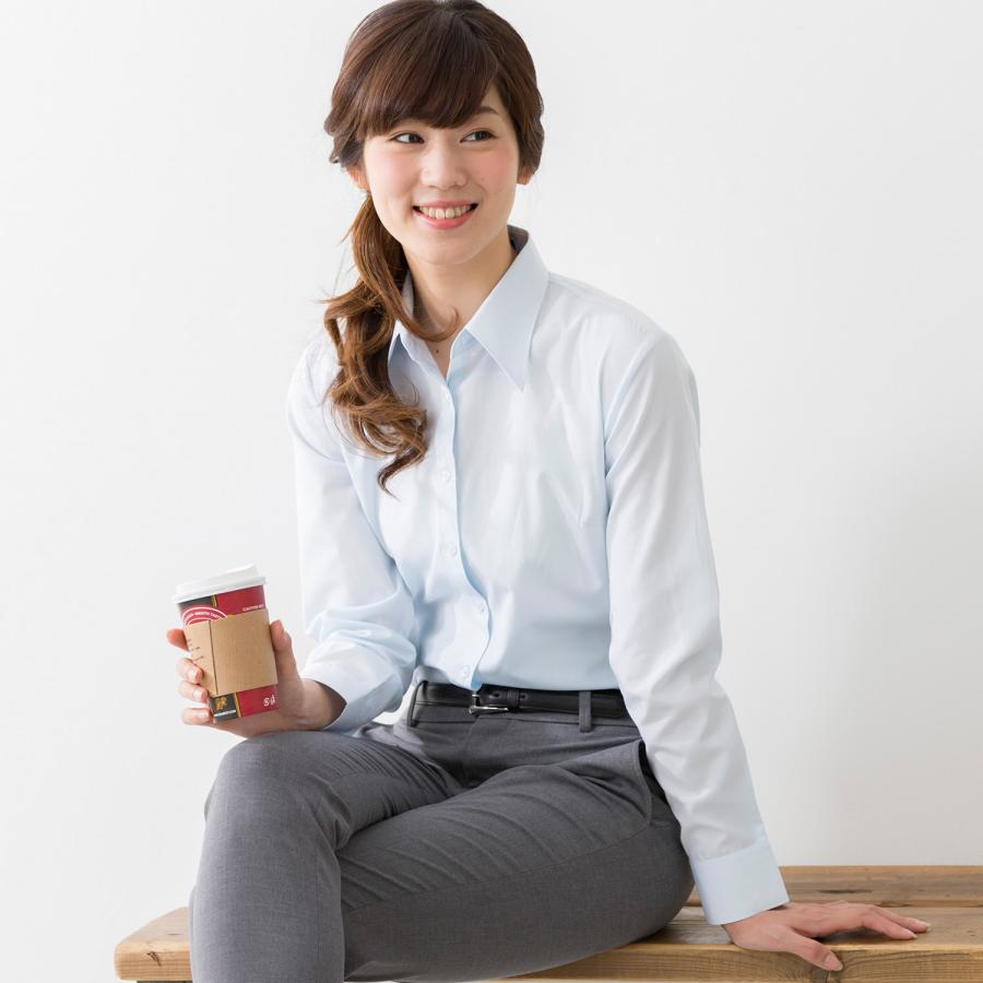 レギュラーカラー ブラウス ワイシャツ レディース オフィス スリム サックス 青 水色 / lr2003 | FLiC