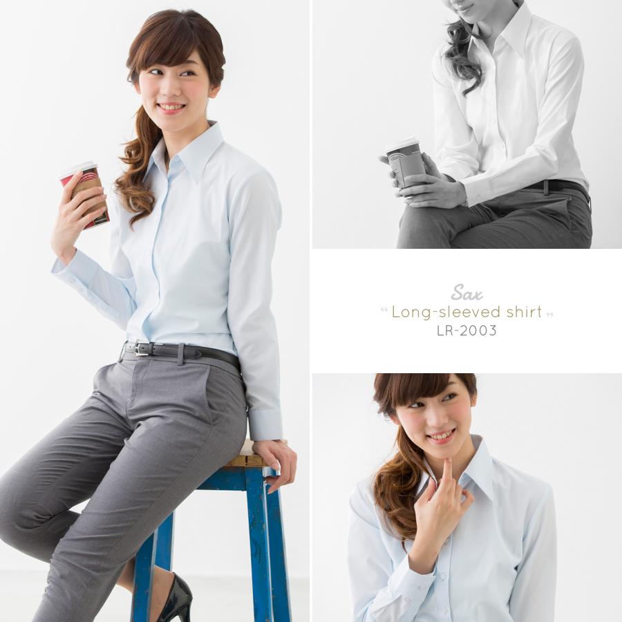 レギュラーカラー ブラウス ワイシャツ レディース オフィス スリム サックス 青 水色 / lr2003 | FLiC | 03