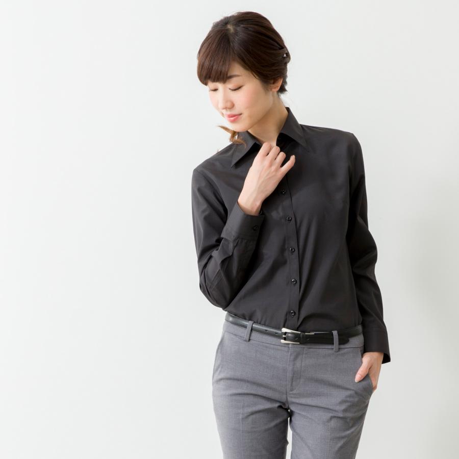 レギュラーカラー ブラウス ワイシャツ レディース オフィス スリム ブラック 黒 / lr2004 | FLiC | 02