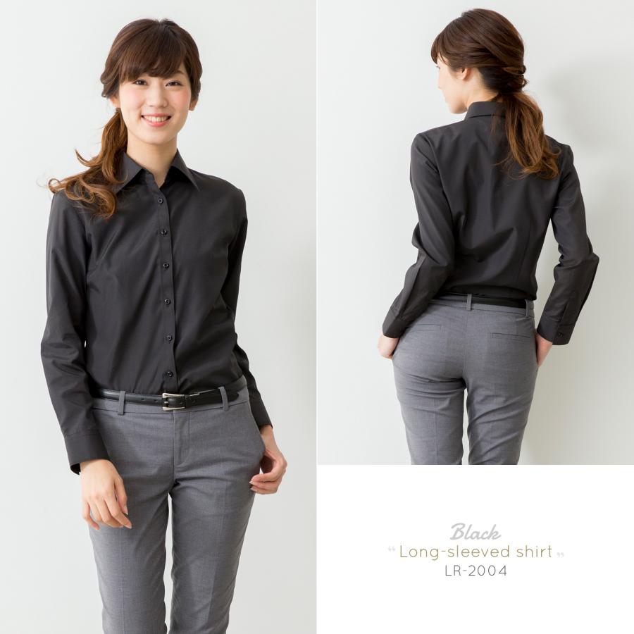 レギュラーカラー ブラウス ワイシャツ レディース オフィス スリム ブラック 黒 / lr2004 | FLiC | 03