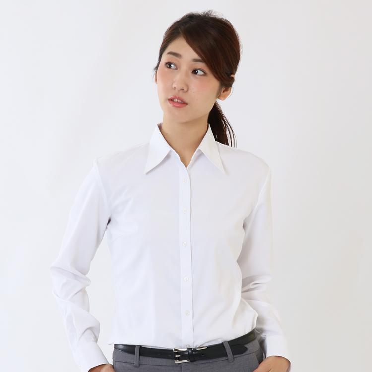 レギュラーカラー ブラウス ストレッチ ワイシャツ レディース オフィス 長袖 Yシャツ ビジネス 作業着 制服 スリム 伸びる 事務服 ホワイト lr2011 | FLiC