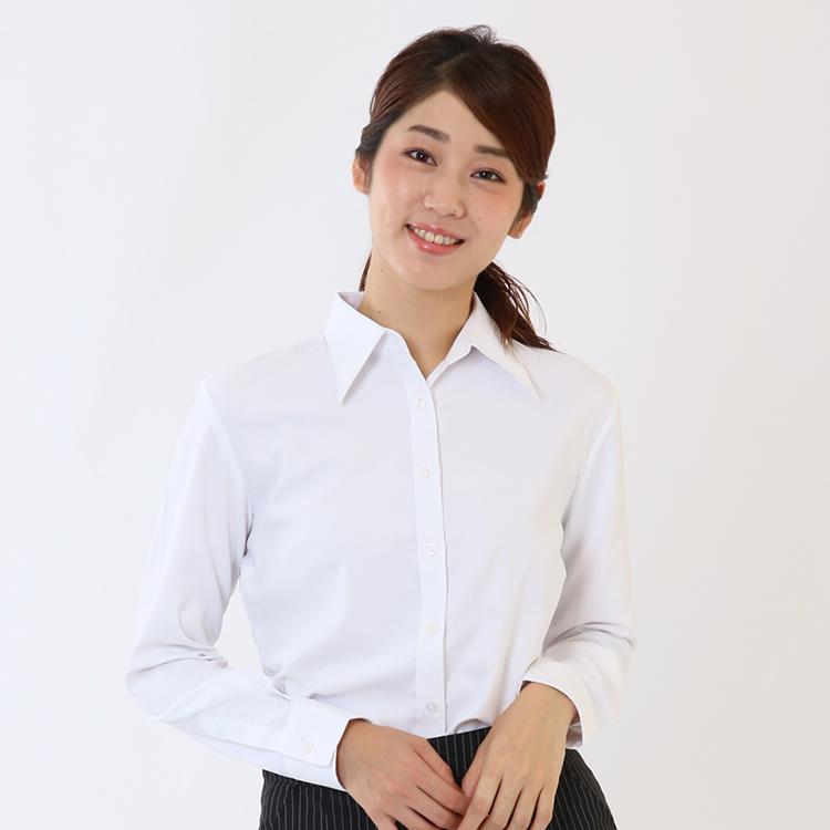 レギュラーカラー ブラウス ストレッチ ワイシャツ レディース オフィス 長袖 Yシャツ ビジネス 作業着 制服 スリム 伸びる 事務服 ホワイト lr2013 | FLiC
