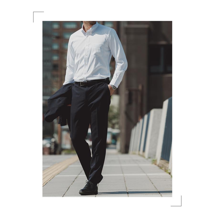 ワイシャツ ノーアイロン メンズ 長袖 透けにくい ストレッチ 吸水速乾 レギュラーカラー ボタンダウン ホリゾンタルカラー  / pm【メール便送料無料】 | FLiC | 08