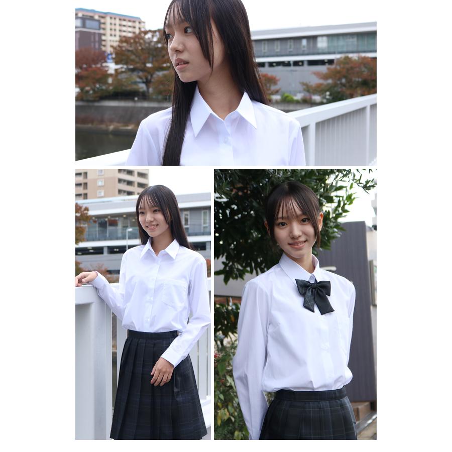 スクールシャツ 女子 長袖 形態安定 制服 レディース ブラウス カッターシャツ ワイシャツ 白 学生シャツ 学生服 学生 子供 卒業 入学 / ul メール便送料無料 | FLiC | 06