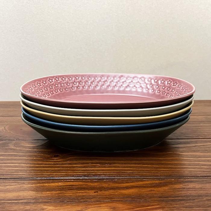 美濃焼 フルール 楕円鉢 深皿 26cm 印花型 カレー皿 パスタ皿 オーバル