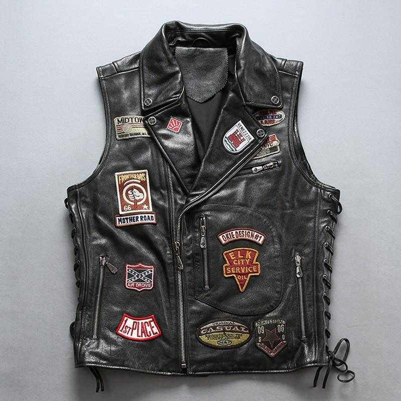 本革ベスト バイク用ベスト バッジ バッチ 本革ジャケット 革ジャン