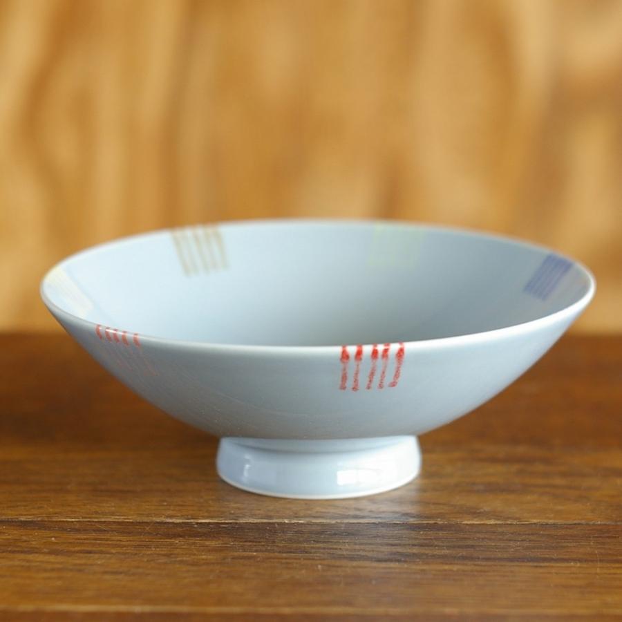 白山陶器 平茶碗 飯碗 C14 ブルー ライン カラフル 波佐見焼 ポップ