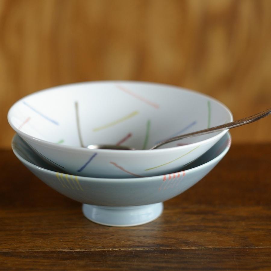 白山陶器 平茶碗 飯碗 C14 ブルー ライン カラフル 波佐見焼 ポップ