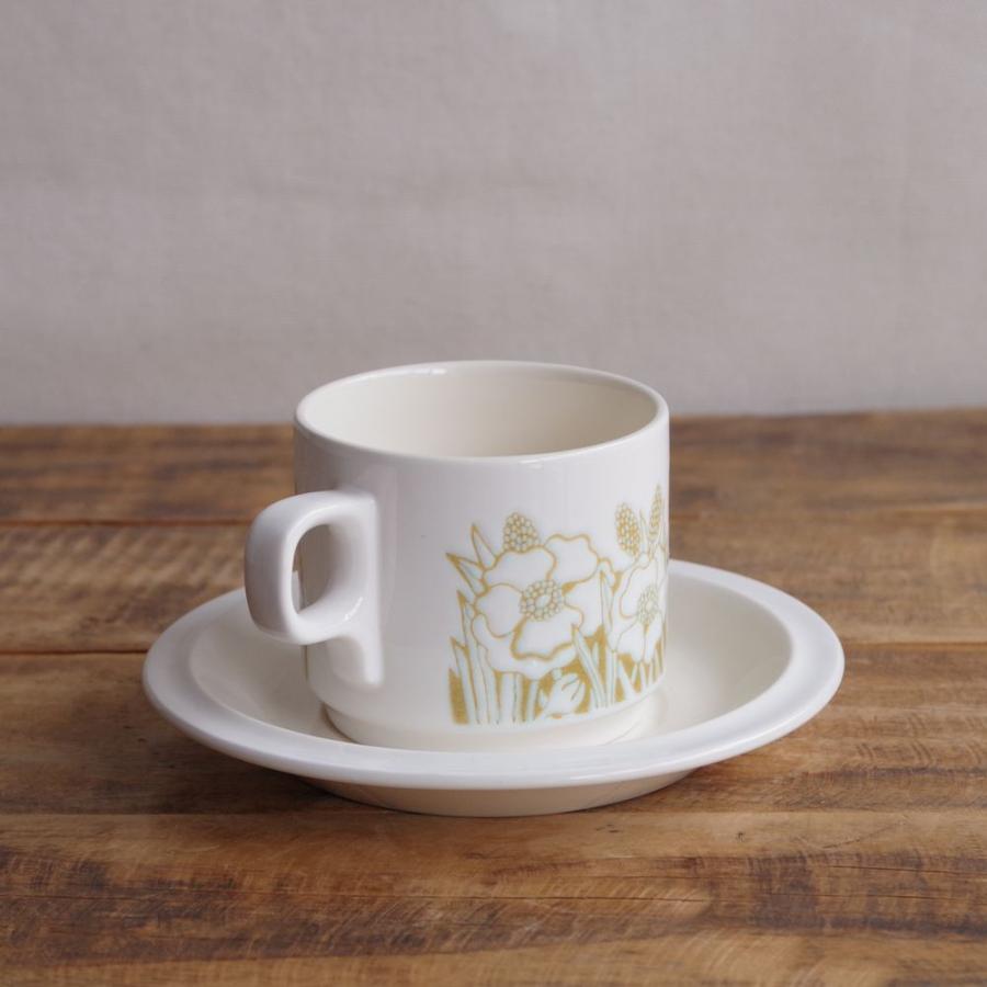 ビンテージ 食器 陶器 ホーンジー コーヒーカップ ソーサー フルール 白 花柄 HORNSEA Fleur #230930-2｜flohmarkt｜02