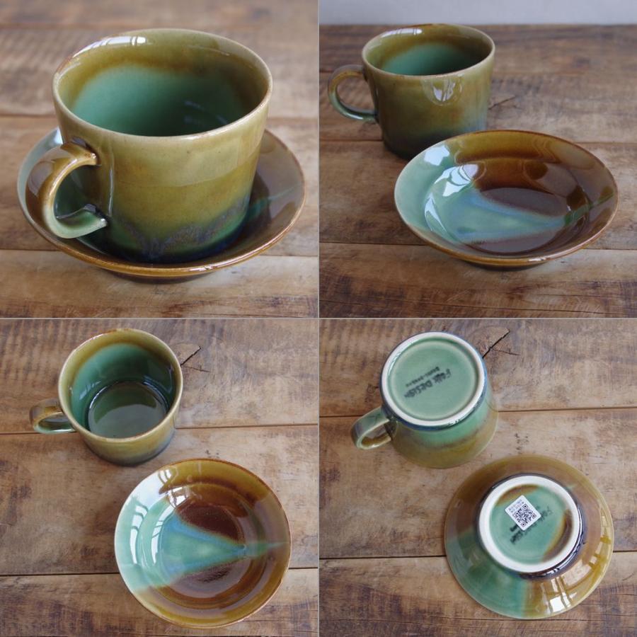 波佐見焼 コーヒーカップ ソーサー Folk Design 陶器 土もの 格子 渕釉