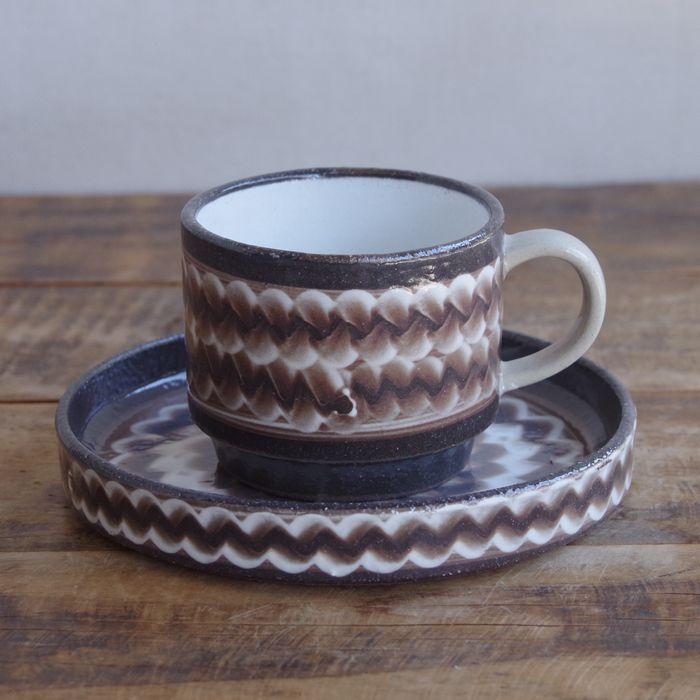 波佐見焼 コーヒーカップ ソーサー Folk Design 陶器 土もの 青釉打ち